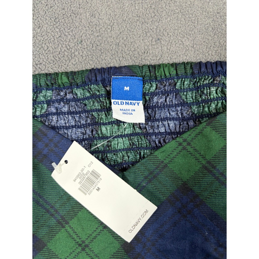 Old Navy Peplum Top Women M Green Blue Plaid Puff Sleeve Smocked Back Cotton New - Picture 5 of 6